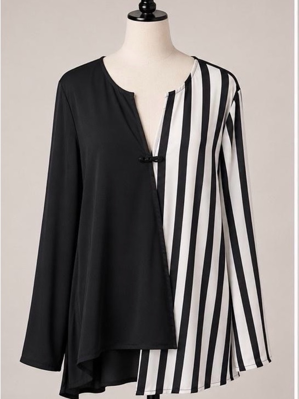 STYLEWE Black & White Asymmetric Striped Button-Accent Blouse